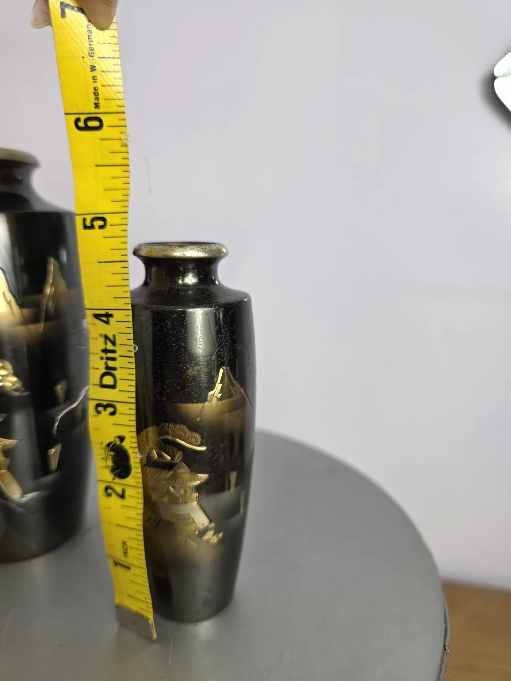 Vintage Japanese Choken Style Metal Vase Set Of 2 Beautiful Landscape Design